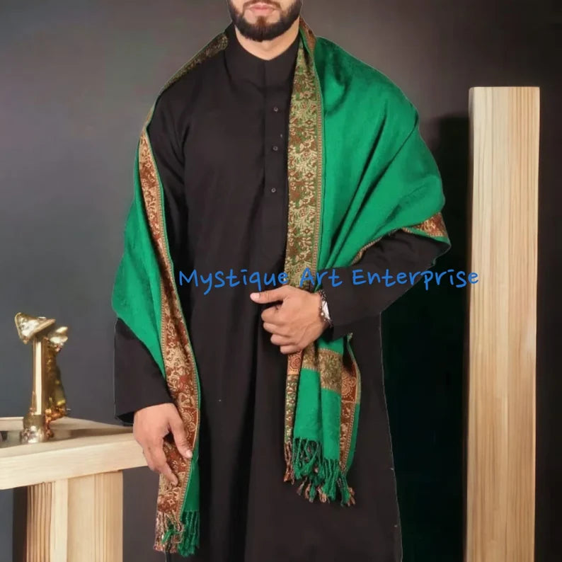 Green Acrowool Baghdadi Shawl: Karbala Style Mufler