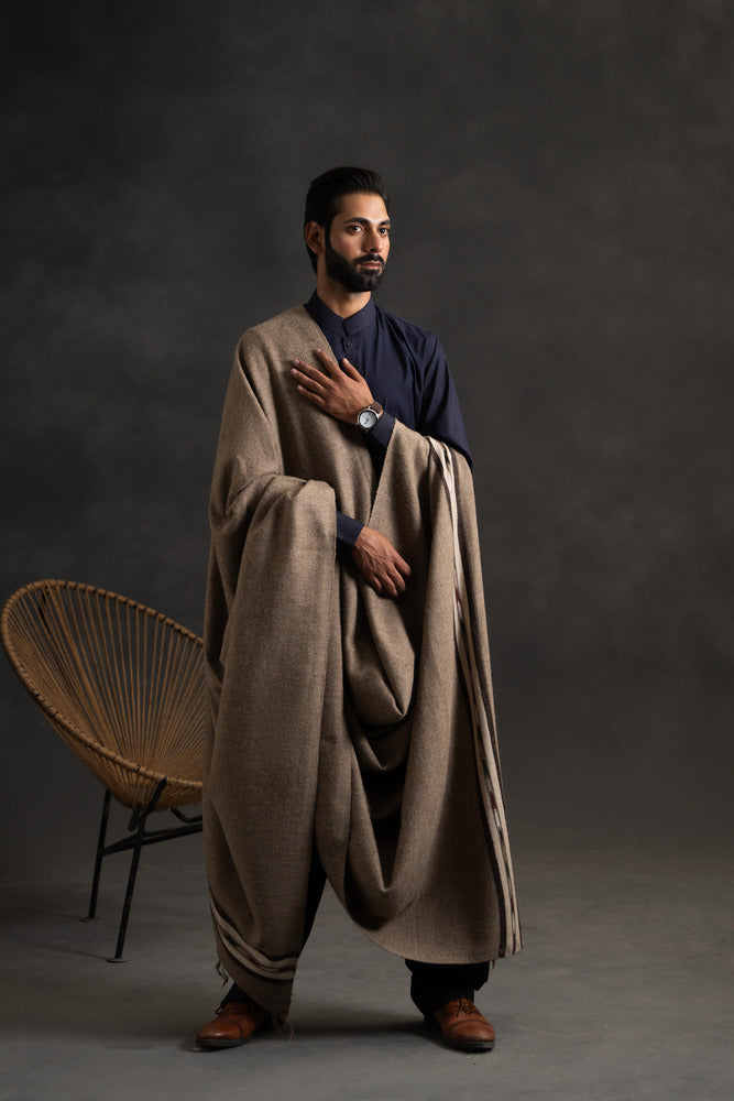 Handcrafted Pure Wool Lohi Shawl for Men – Grey | Ethical & Sustainable