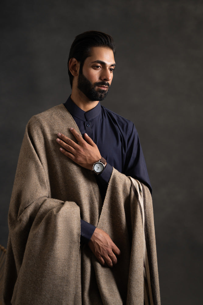 Handcrafted Pure Wool Lohi Shawl for Men – Grey | Ethical & Sustainable