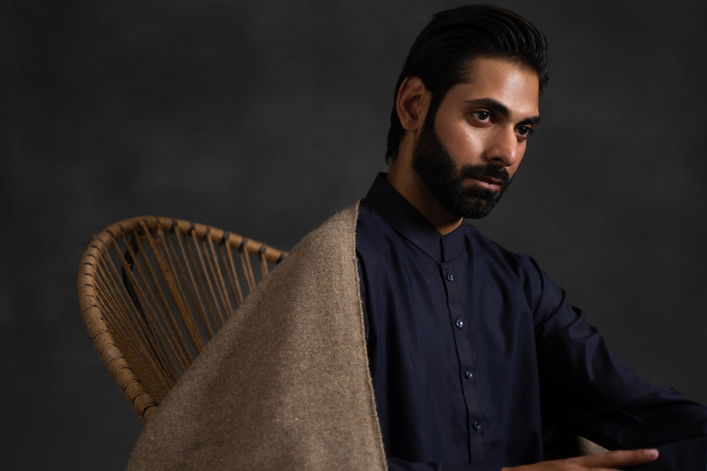 Handcrafted Pure Wool Lohi Shawl for Men – Grey | Ethical & Sustainable