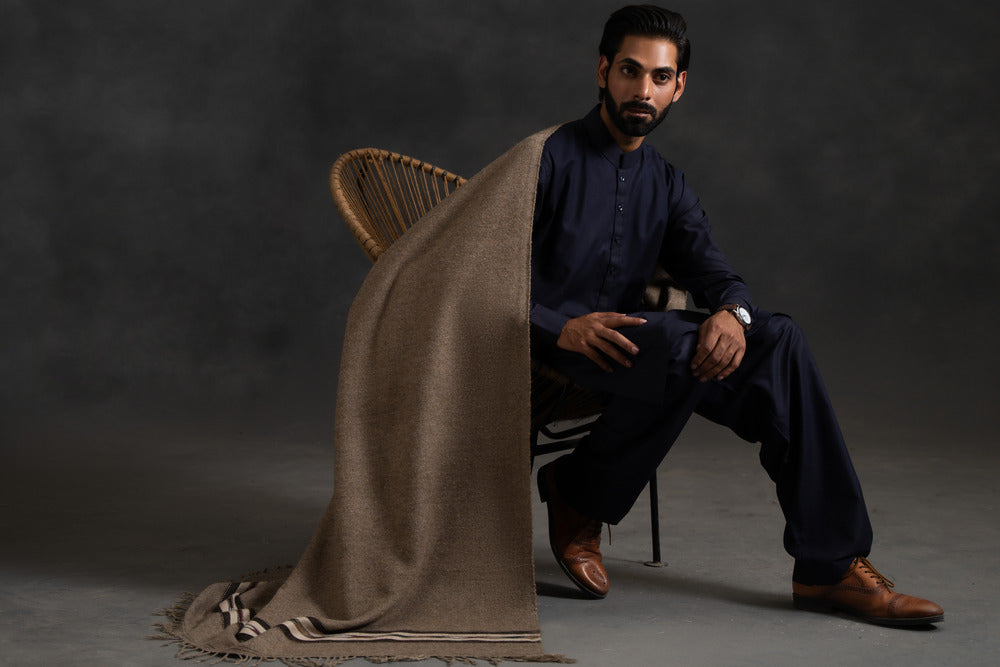 Handcrafted Pure Wool Lohi Shawl for Men – Grey | Ethical & Sustainable
