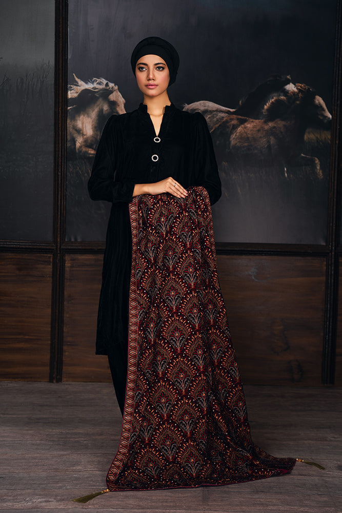 Multicolor Velvet Floral Jaal