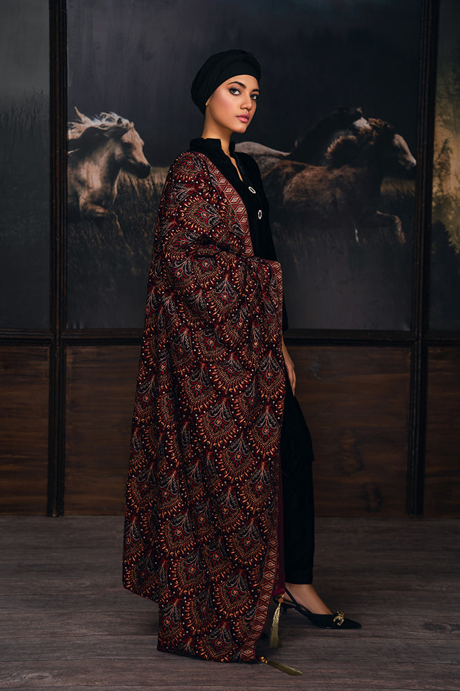 Multicolor Velvet Floral Jaal