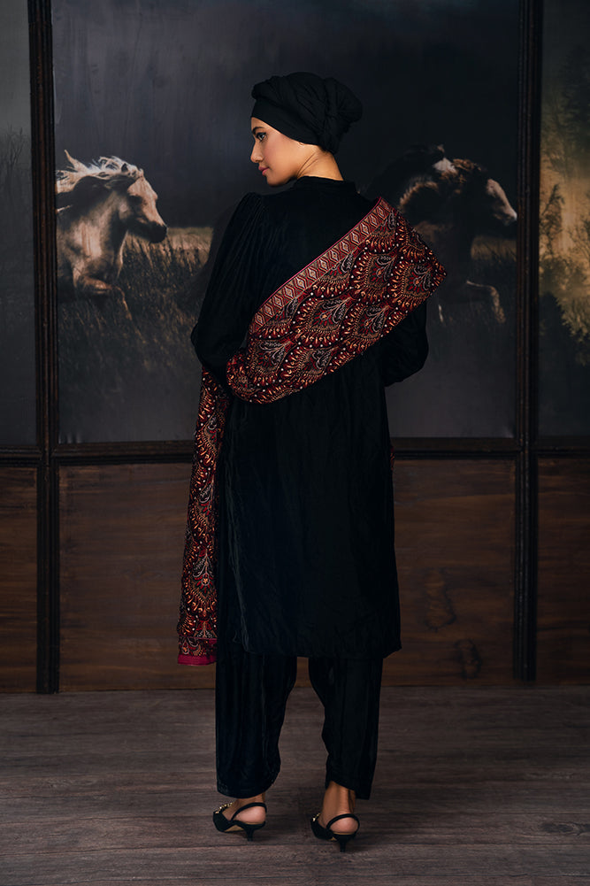 Multicolor Velvet Floral Jaal