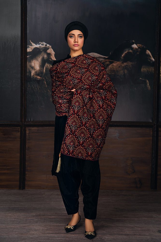 Multicolor Velvet Floral Jaal