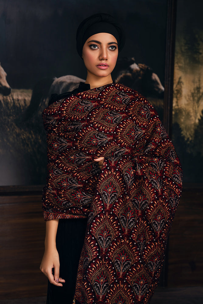 Multicolor Velvet Floral Jaal