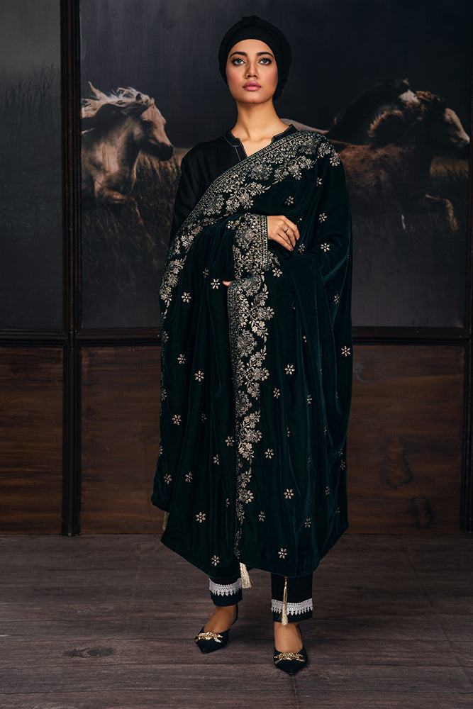 Forest Green Floral Zari