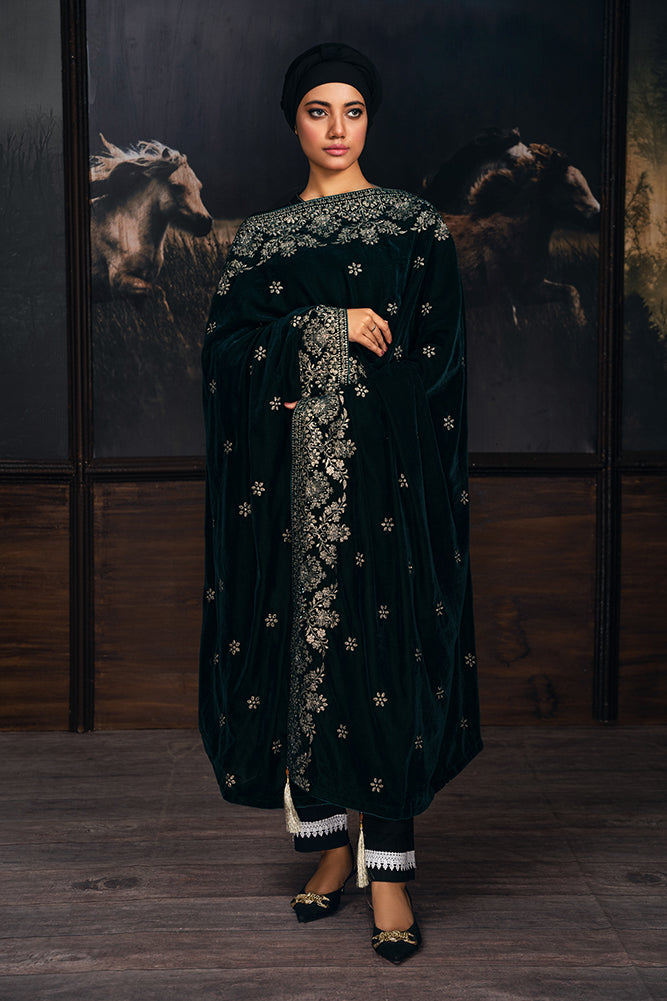 Forest Green Floral Zari