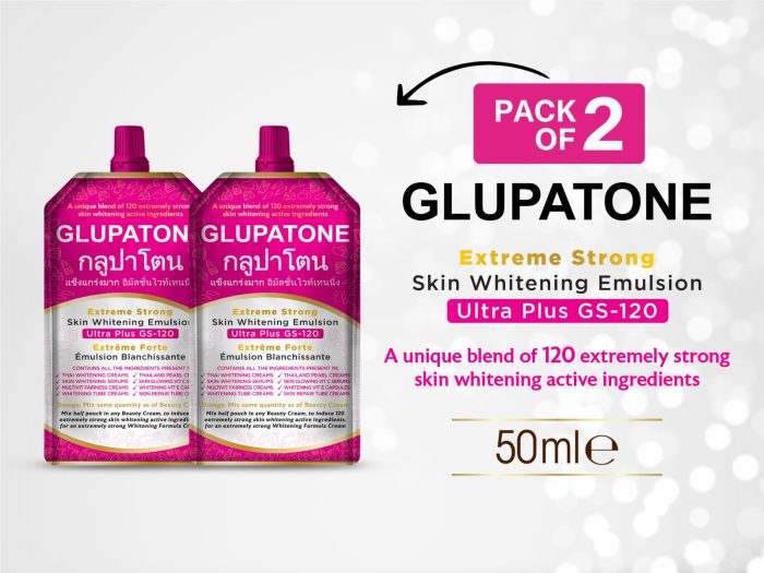 Glupatone Extreme Strong Whitening Emulsion Ultra Plus GS-120 For Face & Body 50ml (Pack Of 2)
