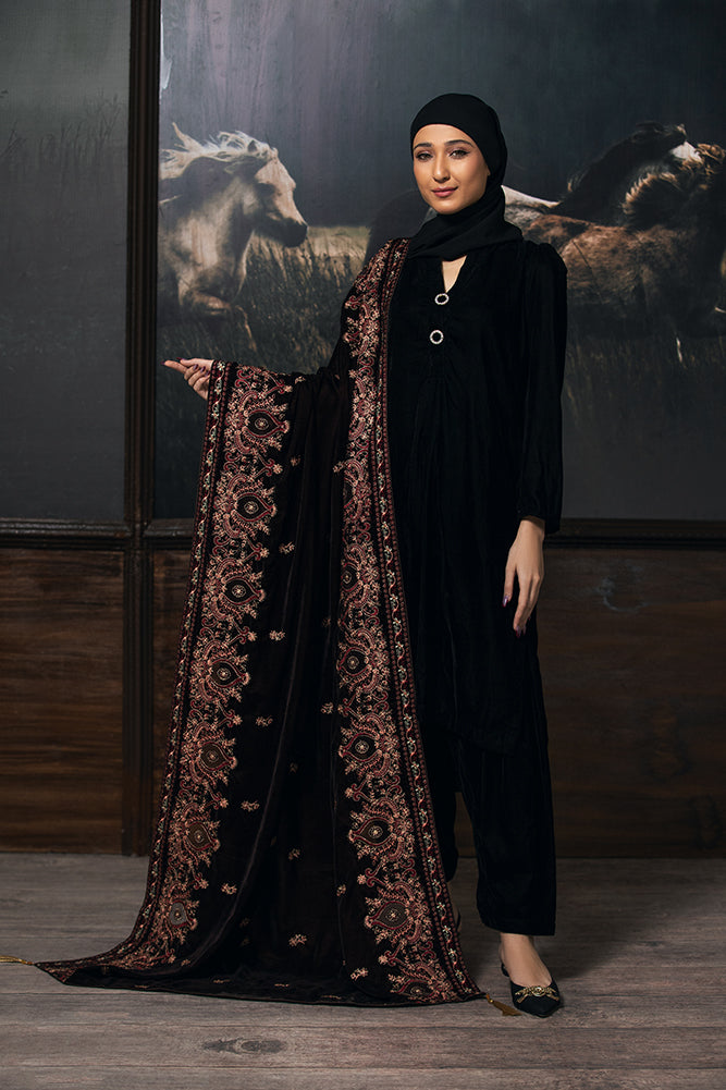 Floral Motif Border Velvet