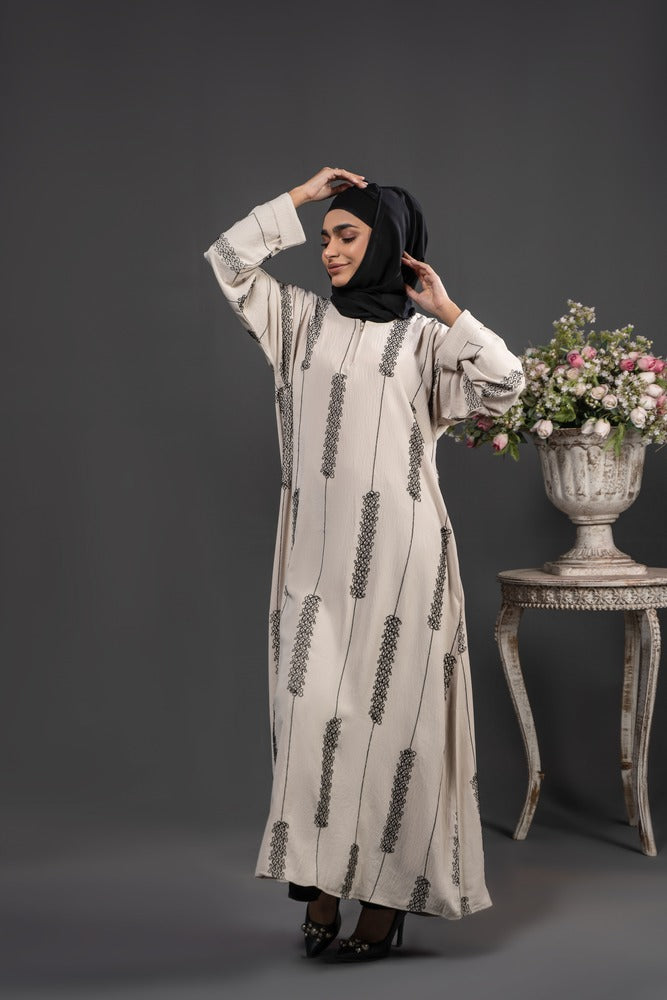 Embroidered Beige Maxi