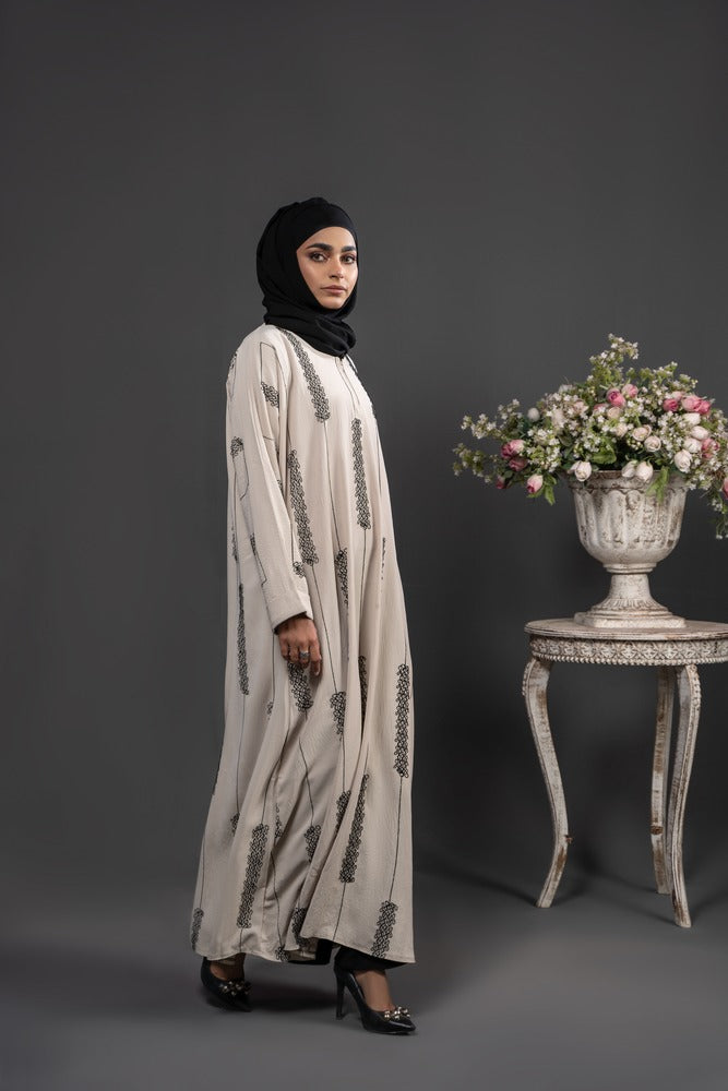 Embroidered Beige Maxi