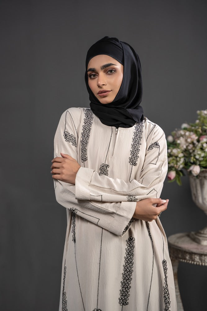 Embroidered Beige Maxi