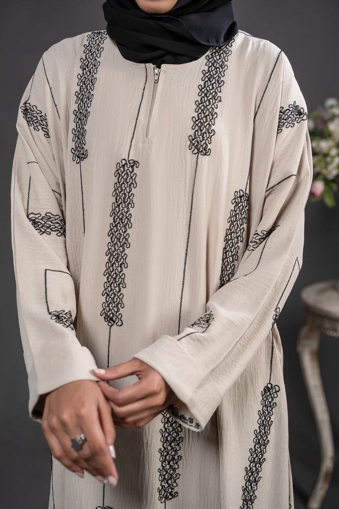 Embroidered Beige Maxi
