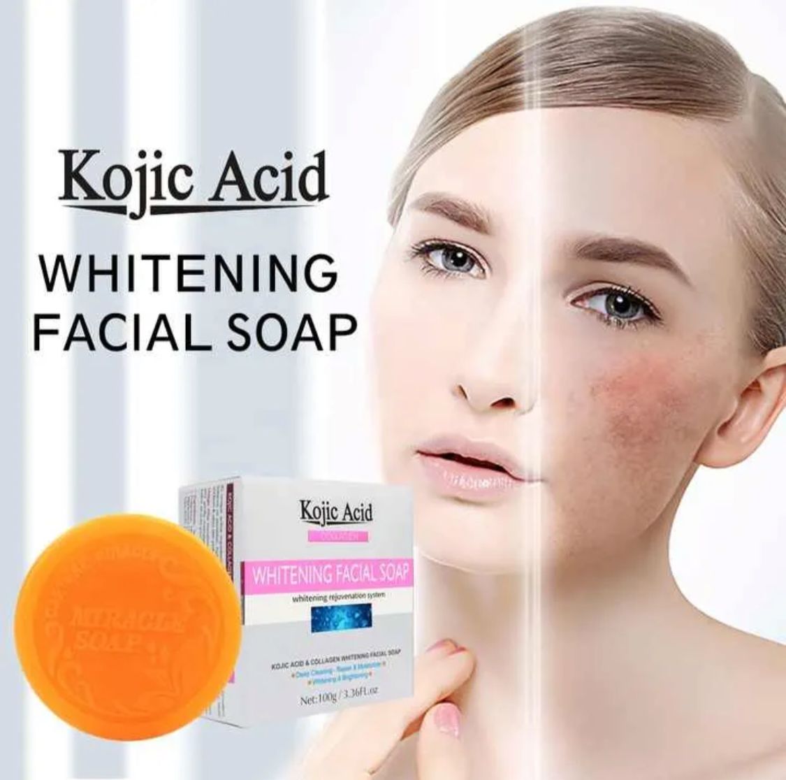 Kojic Acid Whitening Facial Soap Skin Care Deep Cleansing Collagen 100g